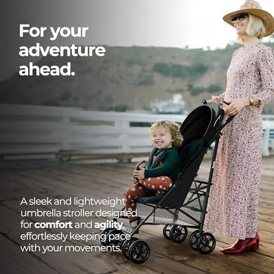 MAMA & BABY Trek Lite Regenschirm-Kinderwagen – kompakt zusammenklappbar, Multi-Positionen-Neigung, Reise-Kinderwagen mit Tragegurt, großem Stauraum und Getränkehalter