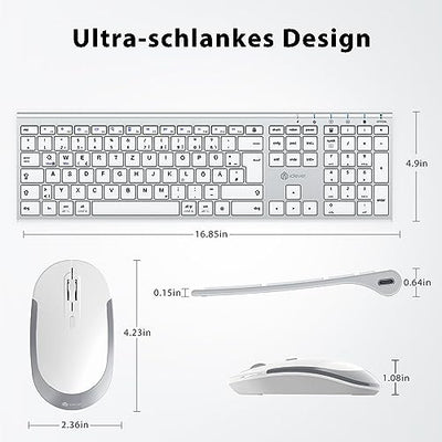 iClever kabellose Tastatur und Maus Set, 2.4G kabellose Tastatur und Maus, USB-C wiederaufladbar, Originalgröße, schlanke, dünne und widerstandsfähige Tastatur für Windows 7/8/10, Mac OS