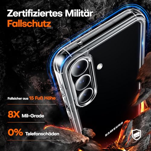 TAURI 3 in 1 für Samsung Galaxy S24 FE Hülle, Handyhülle für S24 FE Case, mit 1 Handyhülle + 2 Stück Schutzfolie, Anti-Gelb Stoßfest Schutzhülle -Transparent