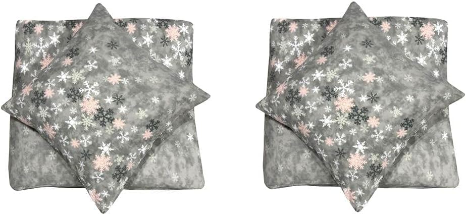 Leonado Vicenti Winter Bettwäsche 155x220 Thermofleece Flauschig Garnitur Set Bettbezug Schlafzimmer 4 teilig Schneeflocken Rosa Grau