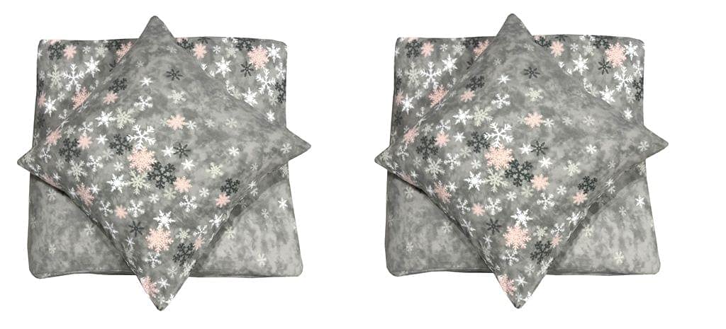 Leonado Vicenti Winter Bettwäsche 155x220 Thermofleece Flauschig Garnitur Set Bettbezug Schlafzimmer 4 teilig Schneeflocken Rosa Grau
