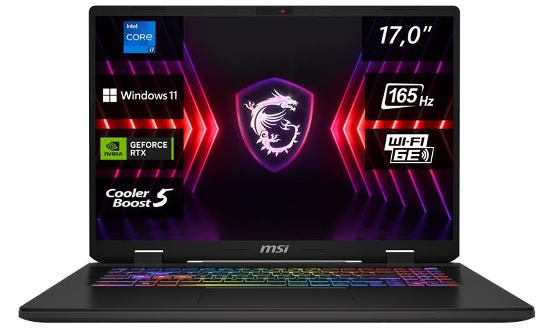 MSI Sword 17 HX, Gaming Laptop, 17,0" FHD+, Intel® Core™ i7 Prozessor 14650HX, 16 GB DDR5-5600 RAM, 1 TB, NVIDIA® GeForce RTX™ 4060, Windows 11 Home, QWERTZ Tastatur, B14VFKG-276