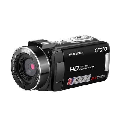 ORDRO Full HD 1080P 30MP Camcorder 18-facher Digitalzoom IR-Nachtsicht YouTube-Videokamera 3,0 Zoll 270° drehbarer Bildschirm mit 16 GB Karte und 2 Akkus Vlogging-Kamera (Schwarz)