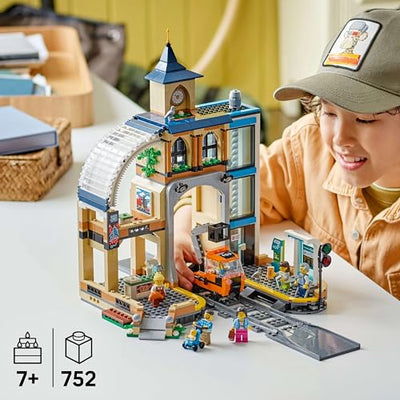 LEGO City Trains Hauptbahnhof - Wartungsfahrzeug-Spielzeug, funktionierendem Hublift, 2 Plattformen & 1 Gleisstück sowie 6 Minifiguren – Kreatives Geschenk für Jungen & Mädchen ab 7 Jahren - 60469