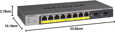 NETGEAR GS110TP 10 Port Gigabit Ethernet LAN PoE Switch Smart (Managed mit 8x PoE+ 55W, 2x 1G-SFP, lokales Management oder Remote per Insight Cloud, lüfterlos, ProSAFE Lifetime-Garantie)