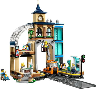 LEGO City Trains Hauptbahnhof - Wartungsfahrzeug-Spielzeug, funktionierendem Hublift, 2 Plattformen & 1 Gleisstück sowie 6 Minifiguren – Kreatives Geschenk für Jungen & Mädchen ab 7 Jahren - 60469