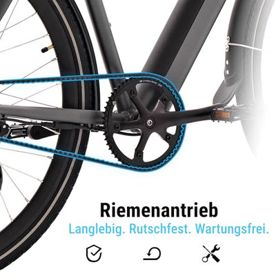 AsVIVA E-Bike BC1-B 28 Zoll – Pedelec Elektrofahrrad mit 250W Bafang Heckmotor, 10,5Ah Akku, Riemenantrieb, hydraulische Scheibenbremsen, LED-Beleuchtung, USB-Ladefunktion