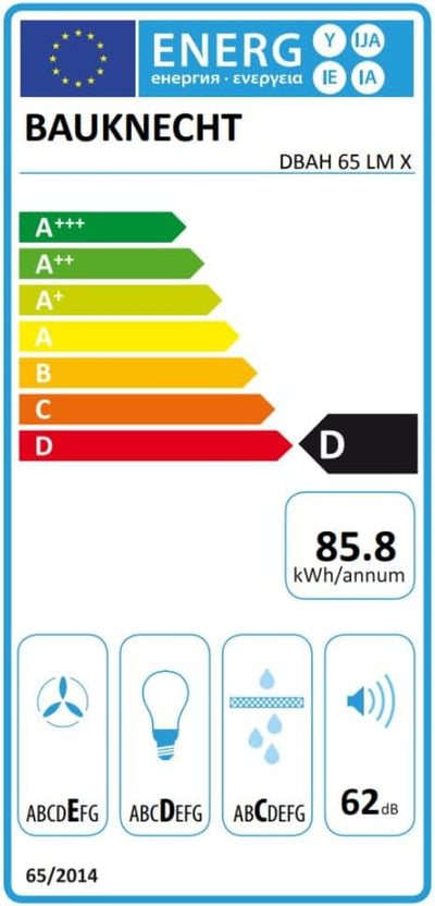 Bauknecht DBAH 65 LM X Dunstabzugshaube Flachschirm / 60cm / Für Abluft- und Umluftbetrieb geeignet / 85,8 kWh / LED / 3 Leistungsstufen / Energieeffizienzklasse D