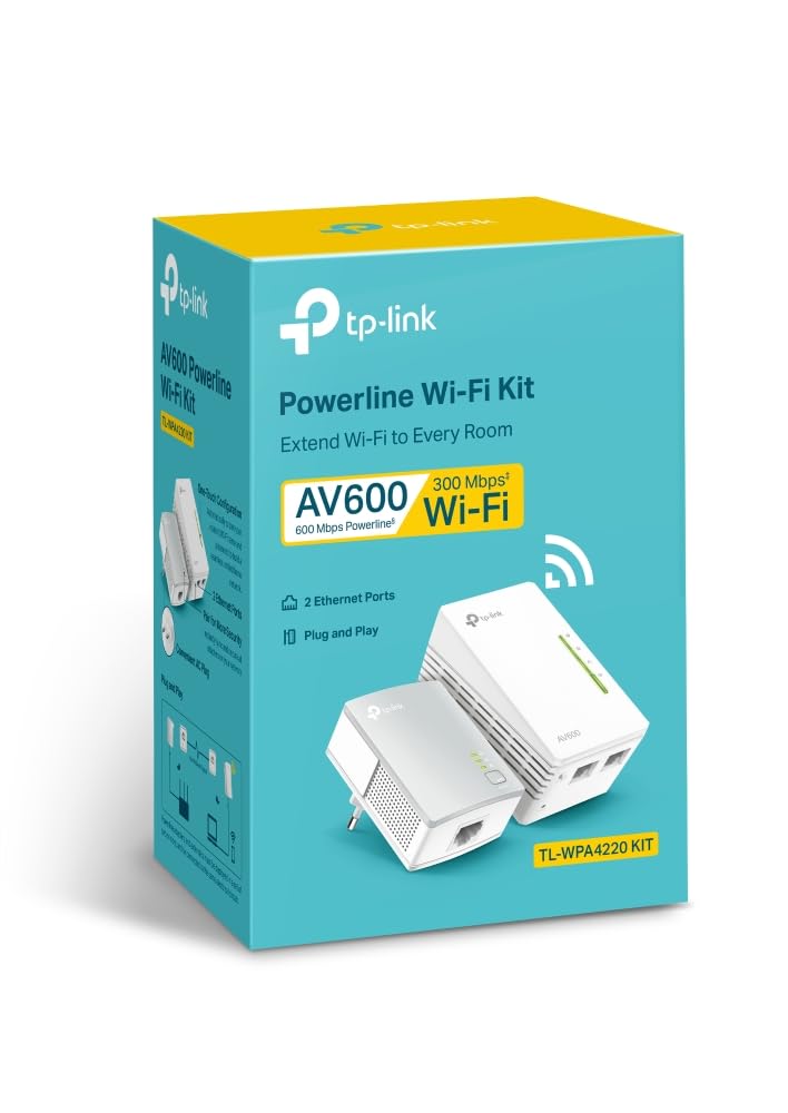 TP-Link WLAN Powerline Adapter Set TL-WPA4220 KIT(600Mbit/s, WLAN 300Mbit/s, Wi-Fi Clone, Fast-Ethernet-LAN, Plug&Play, Kompatibel mit allen HomePlug AV/AV2)
