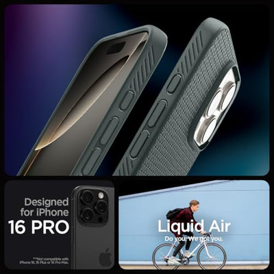 Spigen für iPhone 16 Pro Hülle [rutschfest] Liquid Air Case Handyhülle Schutzhülle Cover Dünn Slim -Abyss Green