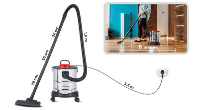 Lehmann Haddo Industriestaubsauger 2000W | Aschesauger für Kamin mit Doppelfilteranlage | Kaminsauger Ascheschlucker | Nass Trockensauger mit 20 Liter Edelstahltank, Silber