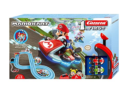 Carrera 20063028 FIRST Nintendo Mario Kart Rennstrecken-Set I 2,9m elektrische Rennbahn mit Streckenteilen und Handregler im Maßstab 1:50 I für bis zu 2 Spieler I für Kinder ab 3 Jahren & Erwachsene