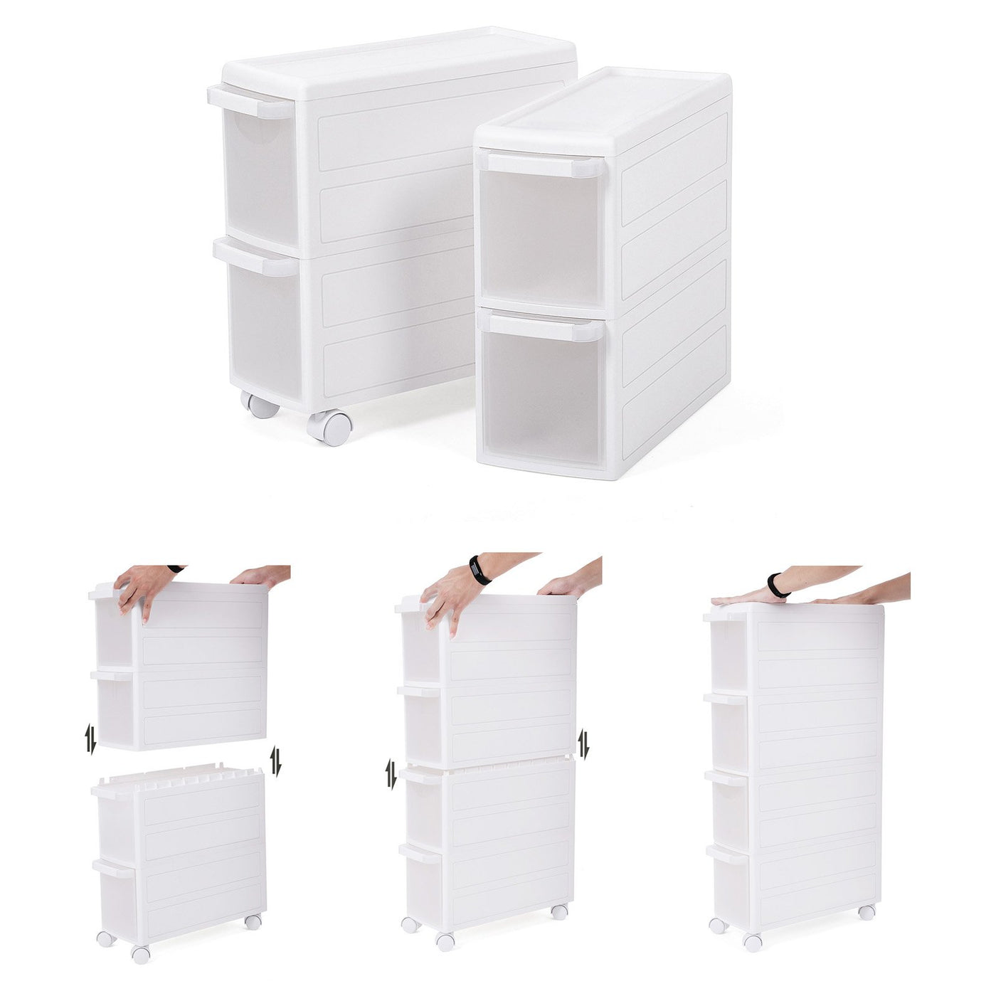 SONGMICS Rollwagen mit Vier Schüben Nischenregal Separat benutzbar Küchenregal Badregal Standregal Allzweckwagen mit Rollen 84,5 cm Hoch weiß KFR05W