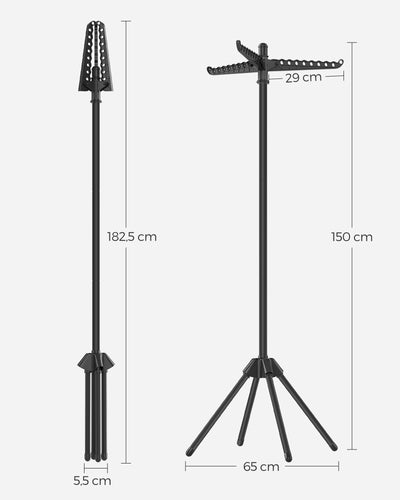 SONGMICS Wäscheständer, Standtrockner, 3 drehbare Armen für Kleiderbügel, Wäschespinne, 4 Beine, für Innenbereich, Edelstahl, für bis zu 27 Kleidungsstücke, 150 cm hoch, schwarz LLR510B01