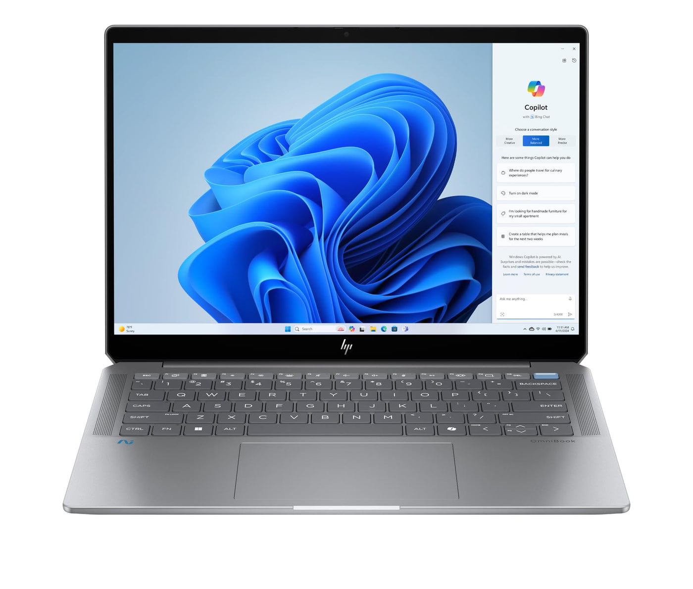 HP OmniBook Ultra Next Gen AI Laptop | AMD Ryzen AI 9 HX 375 mit dedizierte NPU für KI | 55 NPU TOPS | Copilot+ PC | 14" 2,8K IPS Touchscreen 400 Nits | 32 GB RAM | 1TB SSD | QWERTZ | Win11 | Silber