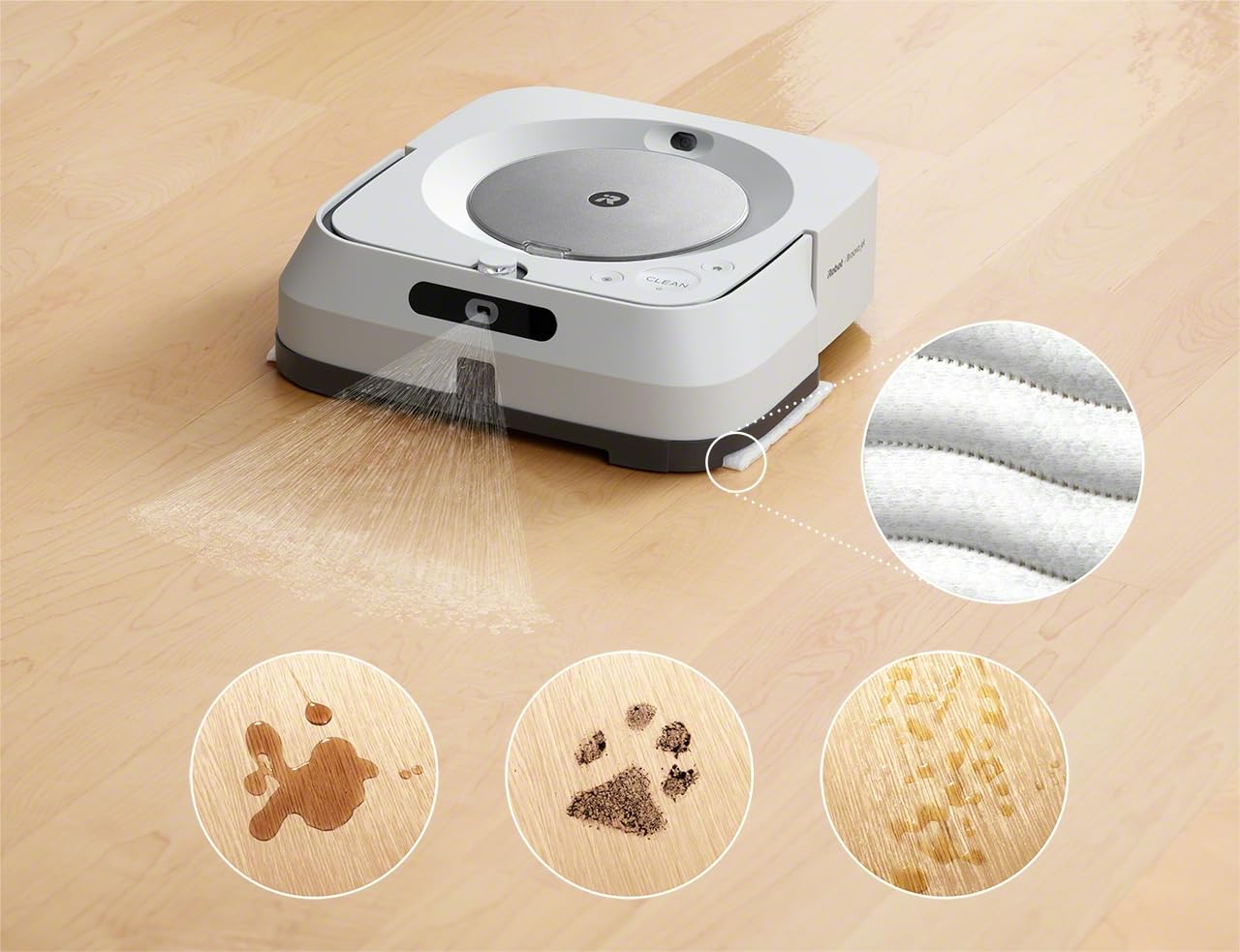 iRobot Braava Jet m6 (m6138) Wischroboter mit Präzisions-Sprühstrahl, Nasswischen und Trockenfegen, Kompatibel mit Sprachassistenten, koppelbar mit Roomba, WLAN, Farbe: weiß/Silber