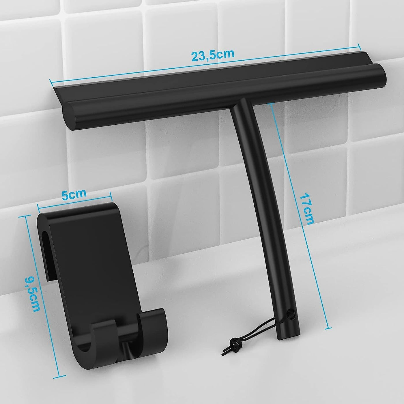 ACMETOP Duschabzieher Schwarz, Abzieher Dusche mit Halter ohne Bohren, Duschabzieher Silikon 23,5 cm, Fensterabzieher für Dusche, Badezimmer, Spiegel, Glas-Reinigung, Streifenfreie