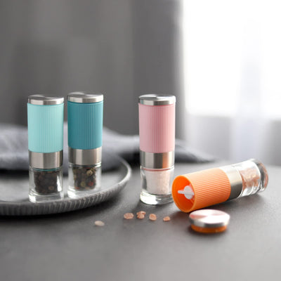Vevok Chef Mini Salz- und Pfeffer-Mühlen Set 4tlg Gewürzmühle Klein und Verstellbares Keramik-Mahlwerk Salz Pfeffer-Streuer für Küche Camping Geschenk