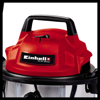 Einhell TC-VC 1812 S Nass-Trockensauger (1.250 W Leistung, 36mm Schlauchsystem, 12 l Edelstahlbehälter, Schaumstofffilter, umfangr. Düsenzubehör), Rot, Schwarz, Weiss
