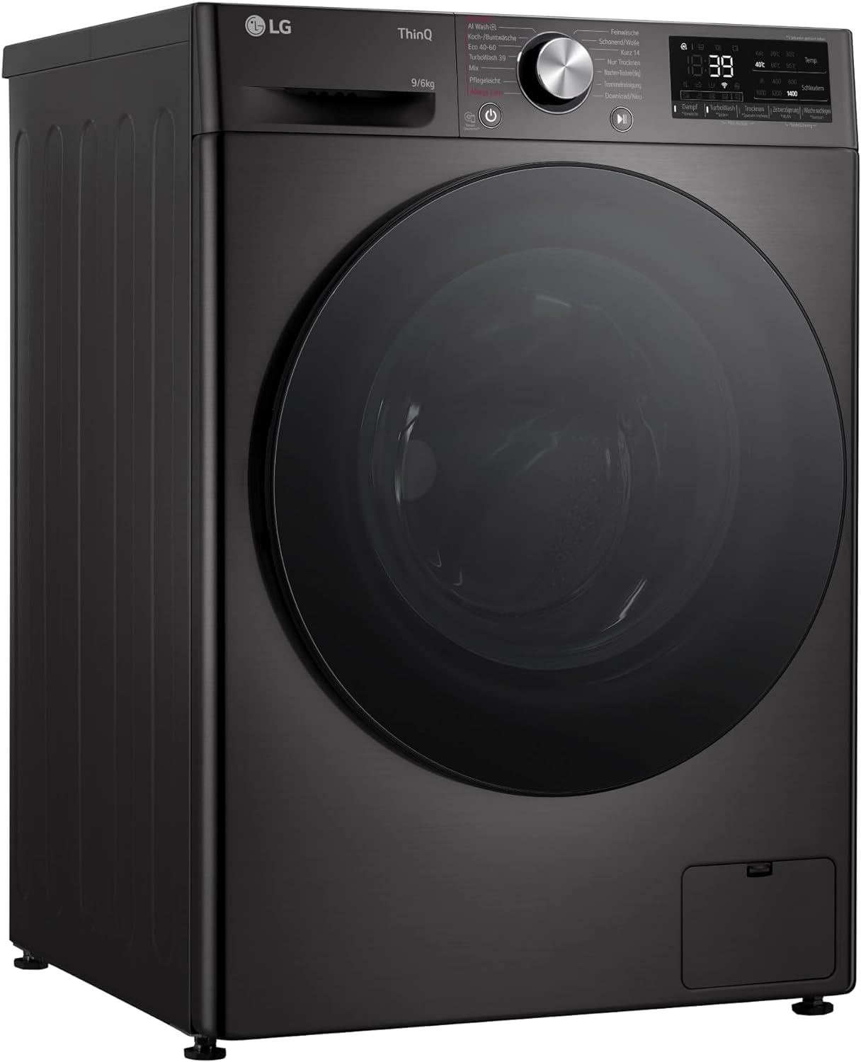 LG W4WR7096YB, Klasse D, Frontlader-Waschtrockner 9 - 6 kg, 62 x 60 x 85 cm, Wi-Fi, AI Direct Drive, Tiefenreinigung mit Dampf, TurboWash 360, Große Kapazität, Außentür aus gehärtetem Glas, Weiß