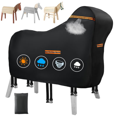 Abdeckung für Holzpferd Wasserdicht Outdoor, 420D Oxford Holzpferd für Draußen Abdeckplanen, UV-beständig Universal Garten-pferd Abdeckplane mit Wasserdichten Streifen & 5 Reflektierenden Streifen