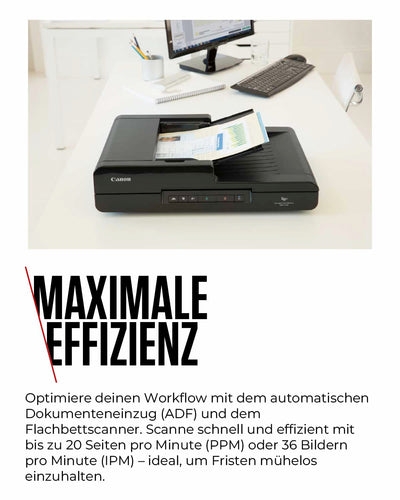 Canon DR-F120 imageFORMULA Flachbett- und Duplex Einzugsscanner (DIN-A4, Farbe, 2.400 DPI, 50 Blatt ADF, 20 Seiten/Min, PDF durchsuchbar, OCR, Software, Twain, schwarz)