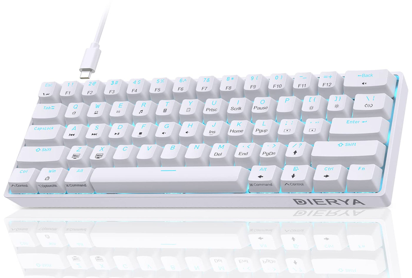 Dierya DK61se Gaming Tastatur,60% Prozent Mechanische Tastatur mit Red Linear Switch,Ultra-Compact Mini 61 Tasten Anti-Ghosting,Typ-C-Datenkabel,US Layout für PC Windows Gamer Typist,Weiß
