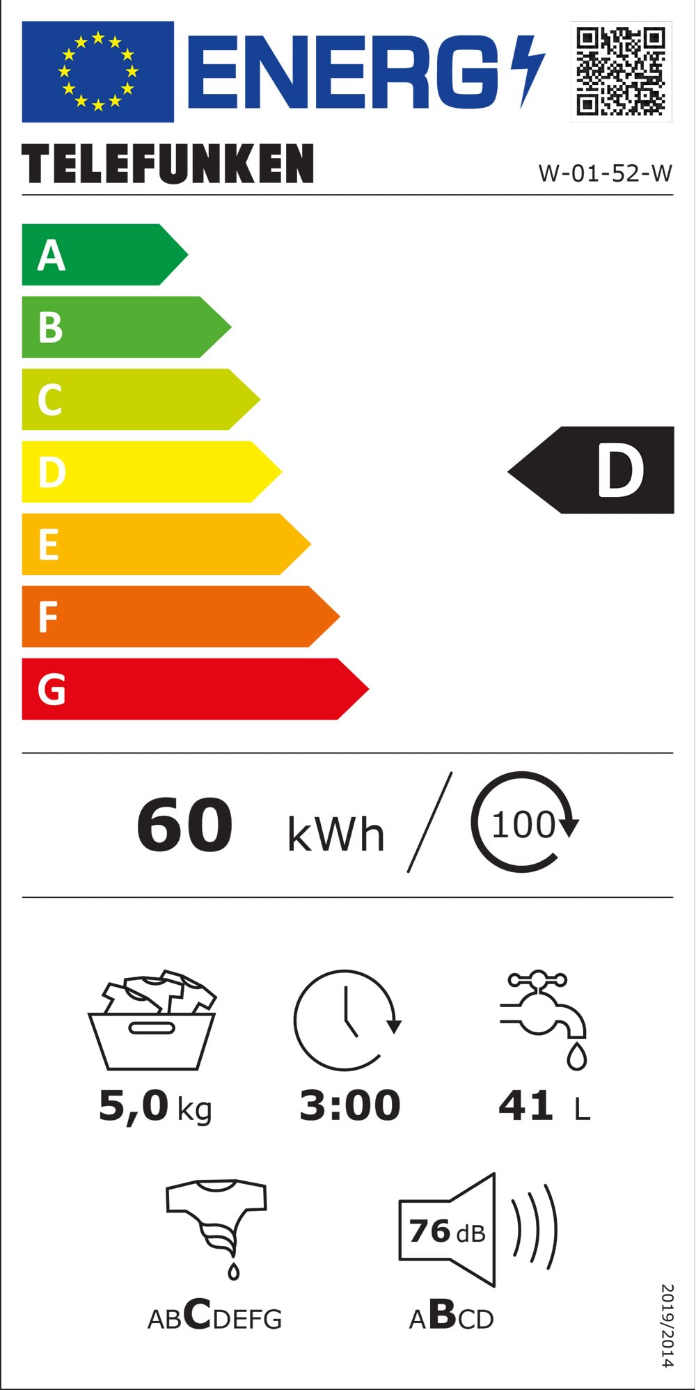Telefunken W-01-52-W Waschmaschine (5 kg / 1000 U/Min) mit Mengenautomatik und Überlaufschutz / 15 Programme/Startzeitvorwahl/weiß