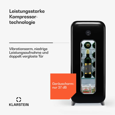 Klarstein Freistehender Weinkühlschrank 1 Zone, Getränkekühlschrank Klein, Kleiner Weinschrank, Wein-Kühlschrank Klein mit Glastür, Indoor/Outdoor Flaschenkühlschrank, Wine Fridge, 15 Flaschen
