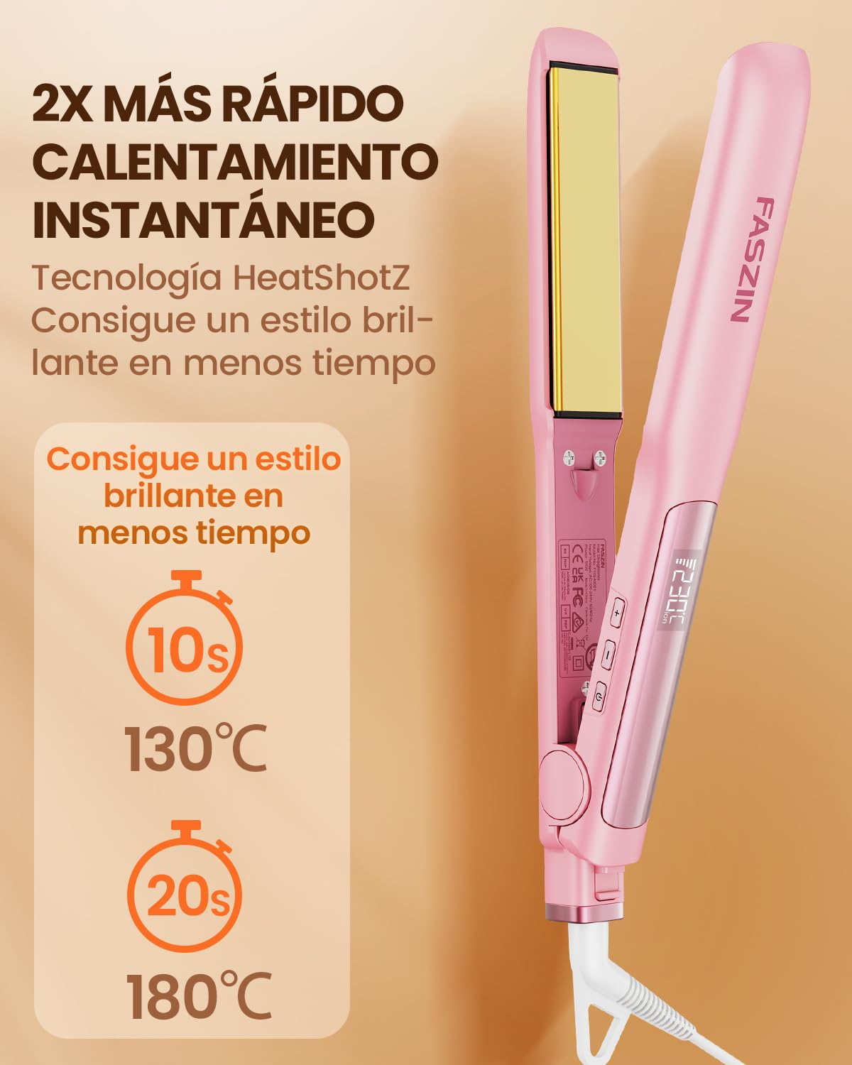 Faszin 2 in 1 Glätteisen Locken und Glätten, 20s Schnellaufheizung, Titanplatten Ionen Haarglätter für einen glatten Stil, 3D-Schwebepanel verhindert Haarziehen, mit LCD-Display, 130°C-230°C - Rosa