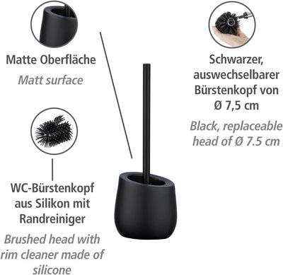 WENKO WC-Garnitur Badi Schwarz, hochwertige Keramik mit matter Oberfläche, inkl. WC-Bürste mit Silikon-Bürstenkopf und Anti-haft-Wirkung