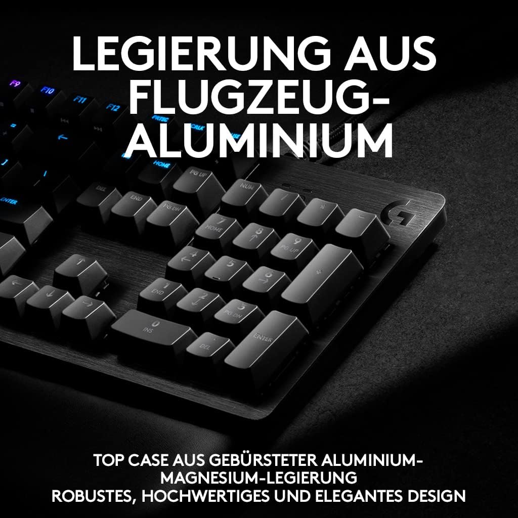 Logitech G513 mechanische Gaming-Tastatur, GX Brown Taktile Switches, RGB-Beleuchtung, USB-Durchschleife, Handballenauflage mit Memory Foam, Aluminium-Gehäuse, Deutsches QWERTZ-Layout - Carbon/Schwarz
