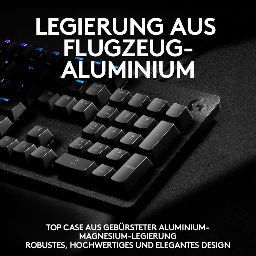 Logitech G513 mechanische Gaming-Tastatur, GX Brown Taktile Switches, RGB-Beleuchtung, USB-Durchschleife, Handballenauflage mit Memory Foam, Aluminium-Gehäuse, Deutsches QWERTZ-Layout - Carbon/Schwarz