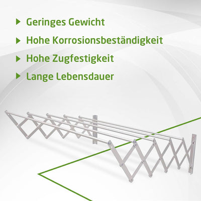 Amig – Wäscheständer Ausziehbar Für die Wand | hochbeständiges Aluminium | Edelstahlschrauben | Für Drinnen und Draußen | Einfache Installation | Maße: 100x14x3 cm
