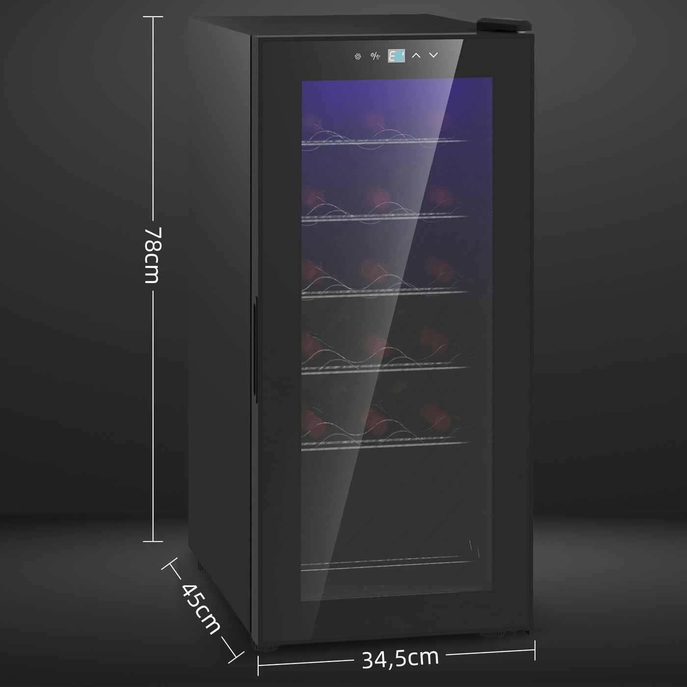 HOMCOM Weinkühlschrank Kompressor für 18 Flaschen, 50 L Getränkekühlschrank mit Glastür, 5-18°, Weinschrank mit Touchschlater, LED-Anzeige, Schwarz