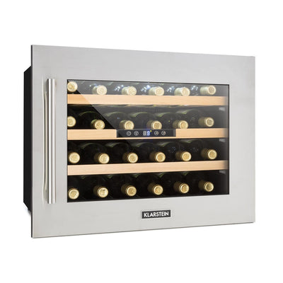 Klarstein Einbau-Weinkühlschrank, 1 Zonen Getränkekühlschrank Klein, Kleiner Weinschrank 57L, Wein-Kühlschrank Klein mit Glastür, Indoor/Outdoor Flaschenkühlschrank, Wine Fridge 24 Flaschen