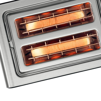 Bosch Kompakt Toaster ComfortLine TAT7203, integrierter Edelstahl-Brötchenaufsatz, mit Abschaltautomatik, mit Auftaufunktion, perfekt für 2 Scheiben Toast,1050 W, Edelstahl/schwarz