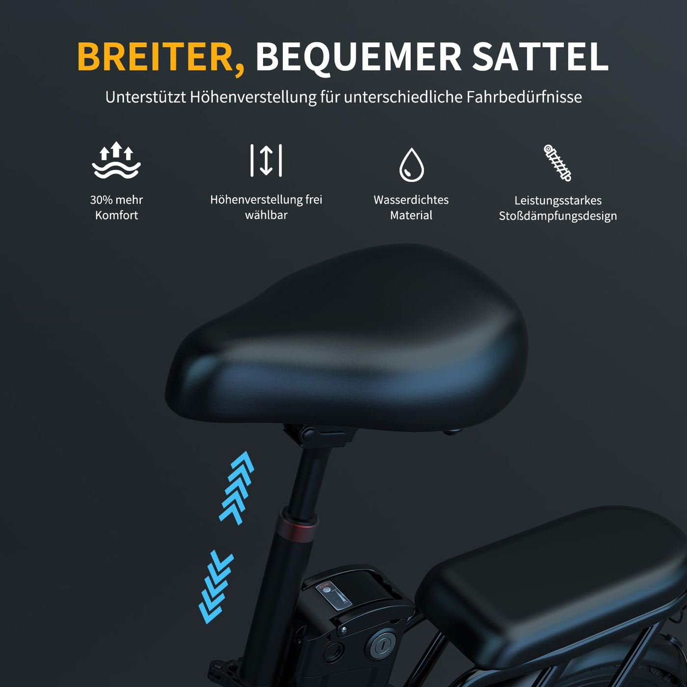 ESKUTE D100 E-Bike Klapprad 16 x 2,5 Zoll, Elektrofahrrad für Herren & Damen, Fatbike mit Abnehmbarem 36V 13Ah Akku, Lange Reichweite bis 100 km, Faltbares Pedelec für Erwachsene, Schwarz