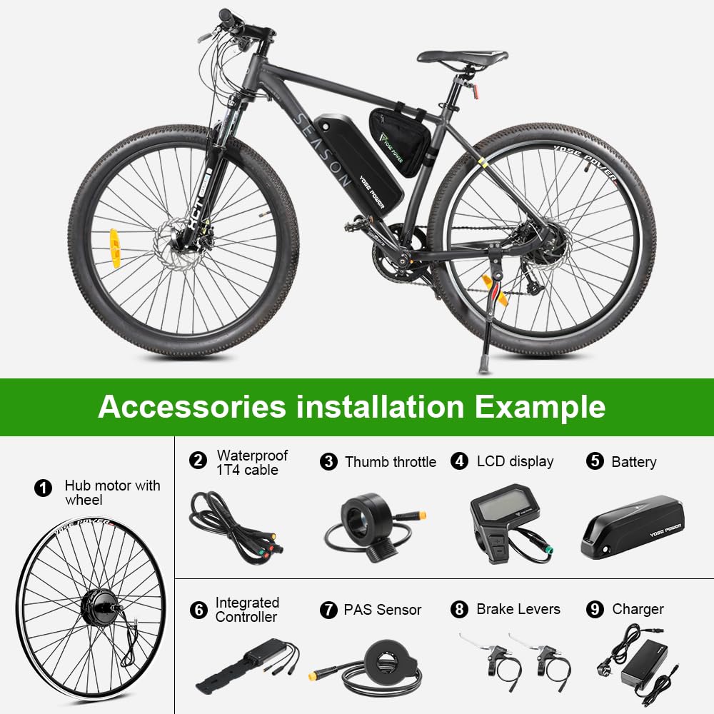 YOSE POWER 28" Ebike Umbausatz 36V 250W Heckmoter Elektrofahrrad Conversion Kit für Steckritzel Cassette mit Integrierte Controller Hailong 36V 18Ah Batterie