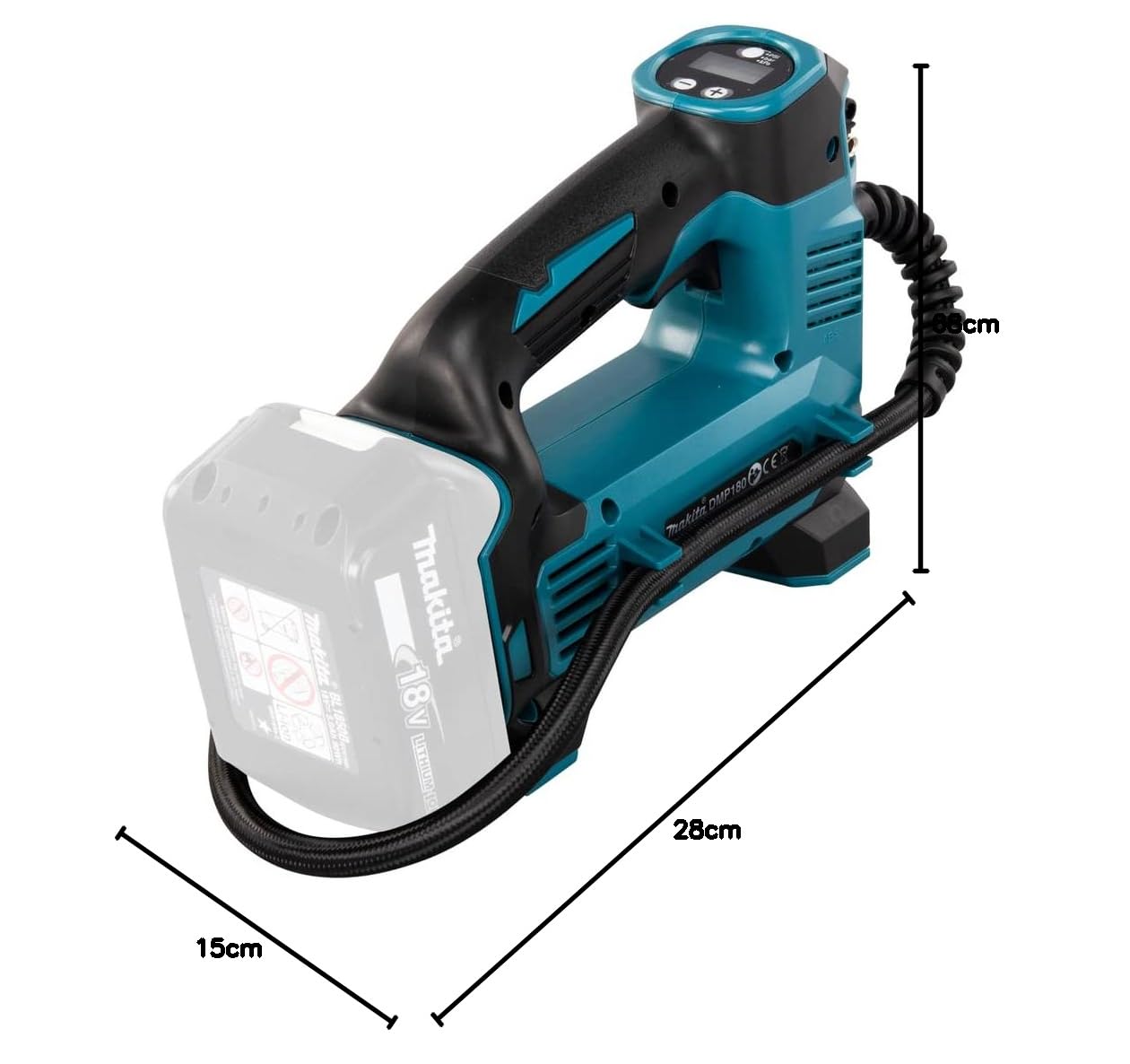 Makita DMP180Z Akku-Kompressor 8,3 bar 18 V (ohne Akku, ohne Ladegerät) Blau, Silber