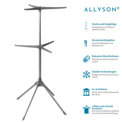 Allyson Wäscheturm - Wäscheständer Ausziehbar für stabiles, rutschfestes und platzsparendes Wäschetrocknen - (65cm x 71cm x 136cm) Platzsparender Wäschetrockner für Innen & Außen