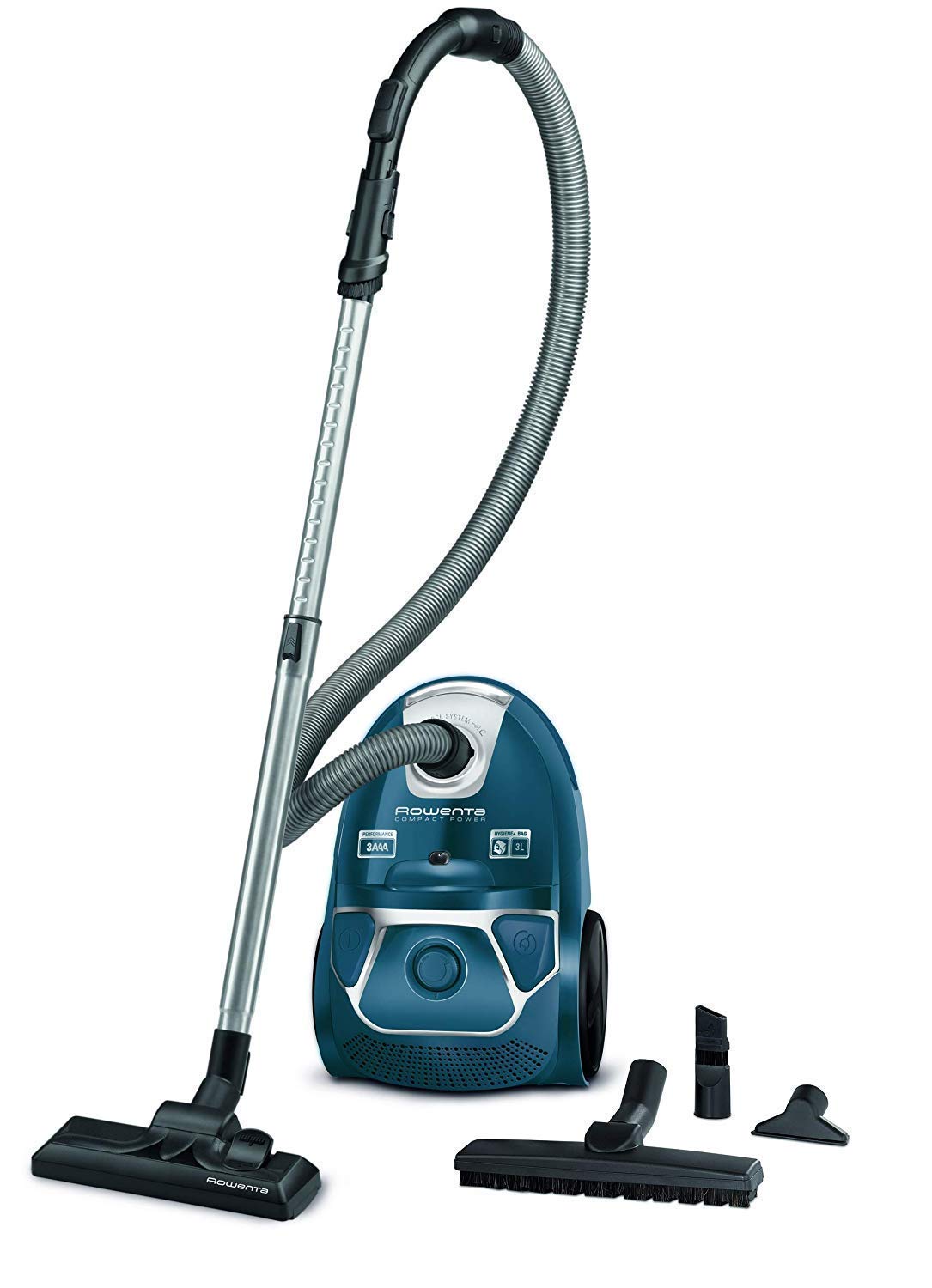 Rowenta RO3950 Staubsauger mit Beutel Compact Power Bodenstaubsauger (AAA-Energie-Label, 750 Watt, 3L Staubvolumen, Staubfüllanzeige, inkl. Zubehör, integrierter Tragegriff) blau