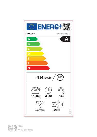 Samsung WW11DG5B25TEEG Waschmaschine, 11 kg, 1.400 U/min, Extra energiesparend, EEK: A (-10%), AI Ecobubble, SmartThings AI Energy Mode, SuperSpeed 39 Min, Hygiene-Dampfprogramm, Weiß