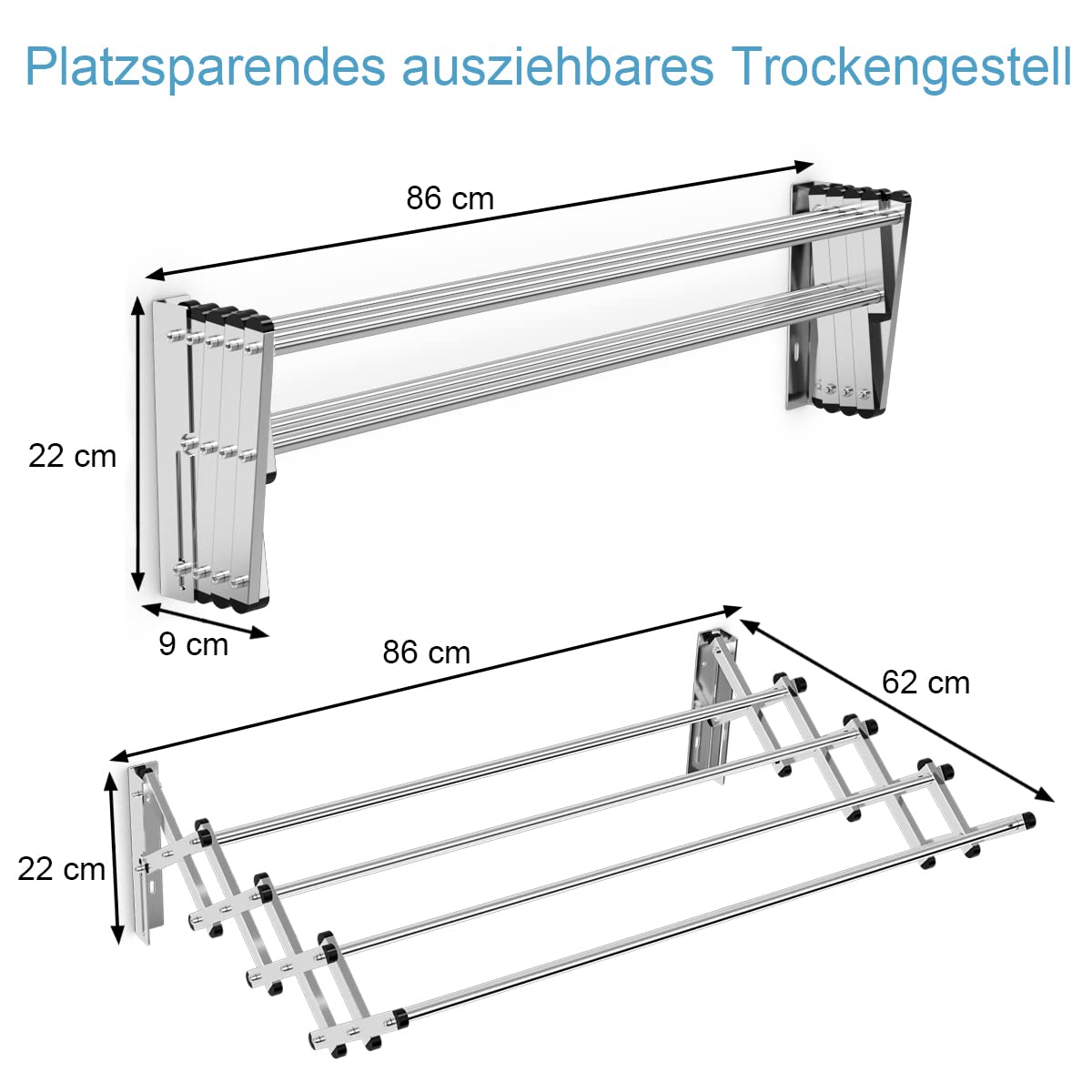COSTWAY Wäscheständer zur Wandmontage, Wandtrockner ausziehbar aus Edelstahl mit 8 Stangen, platzsparender Wandwäschetrockner, Tragkraft 25 kg, für Waschküche, Badezimmer