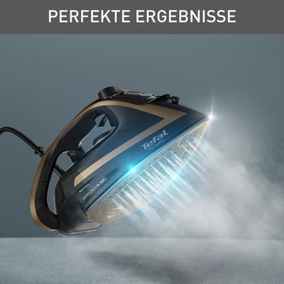 Tefal Puregliss Dampfbügeleisen, 3000 Watt, 280 g/Min. Dampfstoß, 0-50 g/Min. variabler Dampf, Vertikaldampf, Durilium AirGlide Autoclean Bügelsohle, Micro-Calc-Filter, schwarz/gold, FV8064
