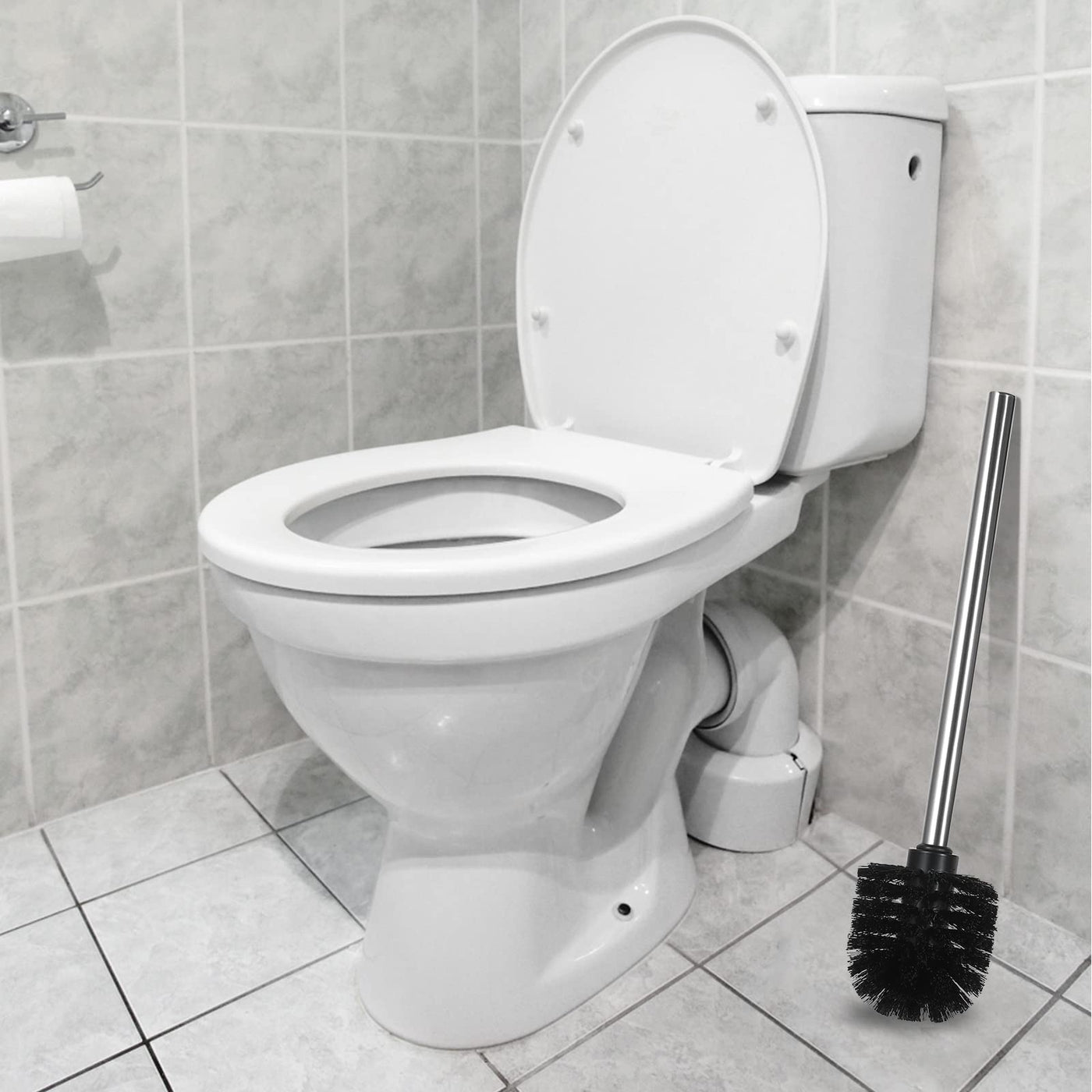 Rovtop 4 Stück WC Klobürste Schwarz, Toilettenbürste mit 7.5 cm Durchmesser, WC Bürste mit Edelstahlstiel, Toilet Brush, Toilettenbürste Edelstahl Klobürste Ersatz