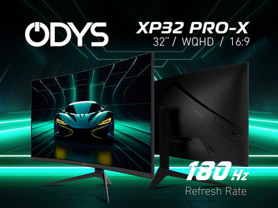 ODYS XP32 PRO-X - Curved Gaming Monitor 32 Zoll (80 cm), 180 Hz, WQHD (2.560x1.440 px), 2,4 ms (GtG) Reaktionszeit, HDR, 1500R, FreeSync/G-Sync kompatibel, Eye Care, HDMI, Display Port, 3,5mm Audio