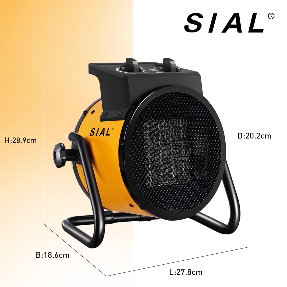 SIAL 2000 W Heizlüfter - Elektroheizer - Keramik Heizstrahler - Bauheizer Bautrockner - Heizgerät mit Überhitzungsschutz - Für Baustellen, Häuser, Werkstätten, Garagen - P2 - Gelb