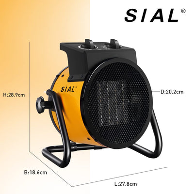 SIAL 2000 W Heizlüfter - Elektroheizer - Keramik Heizstrahler - Bauheizer Bautrockner - Heizgerät mit Überhitzungsschutz - Für Baustellen, Häuser, Werkstätten, Garagen - P2 - Gelb