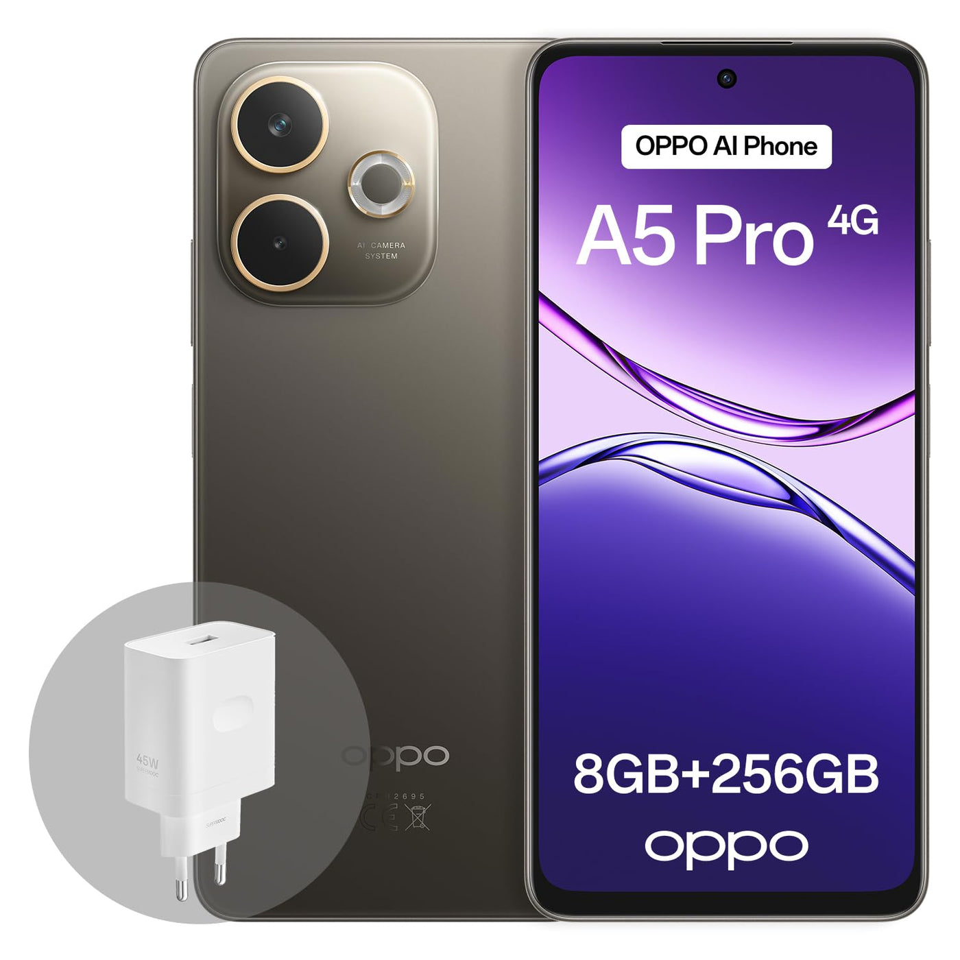 OPPO A5 Pro 4G 8GB+256GB, Simlockfreies Smartphone mit KI, 6,67" 90Hz-Display, 50MP-AF-Kamera, 5800mAh-Akku, IP69-Schutz gegen Wasser und Staub, Black Brown (inklusive 45-W-SUPERVOOC-Ladegerät)